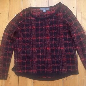 French Connection Red and Black Checkered Crewneck Sweater